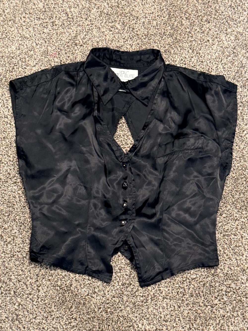Vintage IOU I.O.U. MODE Elite Vest Blouse in Black with lace back 80s size M